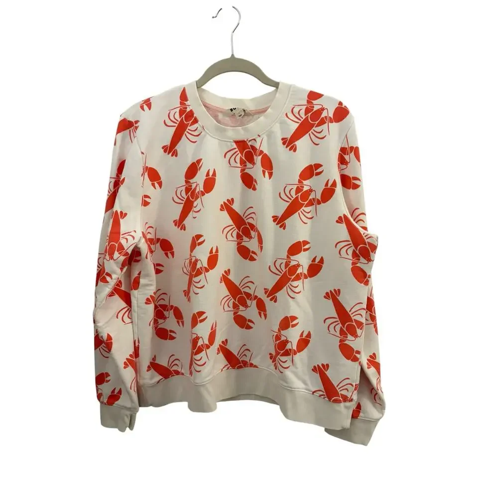 Boden Hanna Lobster Print Crew Neck Sweatshirt L 100% Cotton Nautical  Beachy - Picture 9 of 9